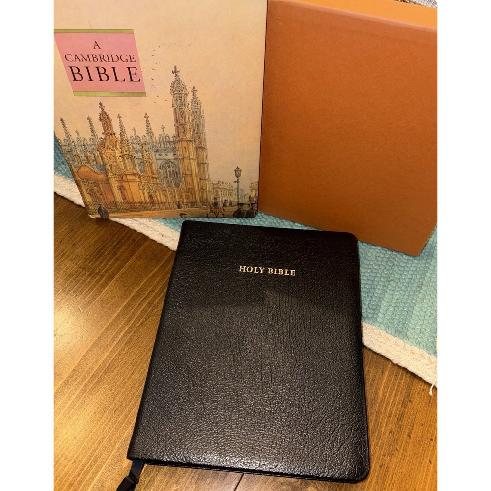 Vintage Black Cambridge KJV Wide Margin Study Bible Calf Skin Leather Maps